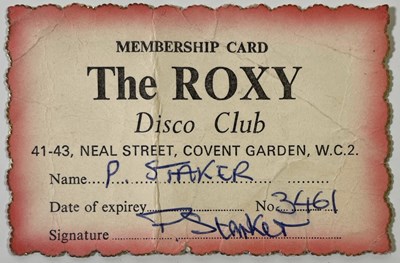 Lot 517 - PUNK - ORIGINAL ROXY CLUB MEMBERSHIP CARD.