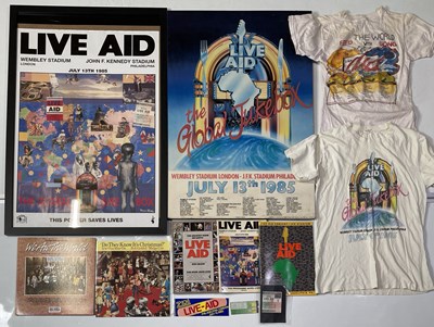 Lot 510 - LIVE AID - ULTIMATE MEMORABILIA COLLECTION INC POSTERS, T-SHIRT, TICKETS AND MORE.