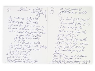 Lot 388 - MICHAEL JACKSON - HANDWRITTEN LYRICS FOR 'BLACK OR WHITE'.