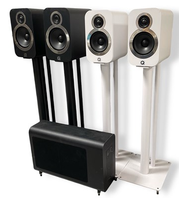 Lot 4 - Q ACOUSTICS SPEAKERS WITH STANDS.