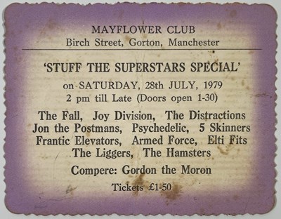 Lot 399 - JOY DIVISION / THE FALL - STUFF THE SUPERSTARS TICKET STUB, JULY 1979.