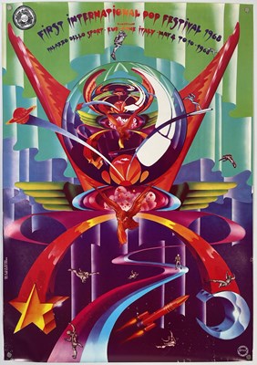 Lot 280 - PINK FLOYD / THE MOVE AND MORE - HAPSHASH AND COLOURED COAT DESIGNED 1968 INTERNATIONAL POP FESTIVAL POSTER.