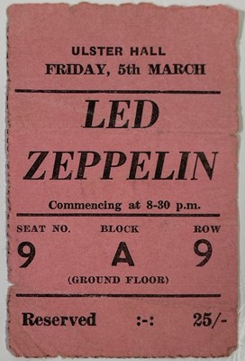 Lot 314 - LED ZEPPELIN - RARE 1971 BELFAST TICKET STUB - FIRST LIVE PERFORMANCE OF 'STAIRWAY TO HEAVEN'.