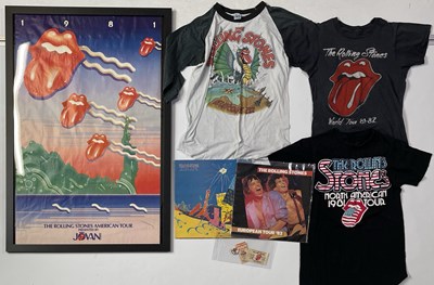Lot 335 - THE ROLLING STONES - ULTIMATE 1981-1982 WORLD TOUR COLLECTION - MEMORABILIA INC T-SHIRTS.