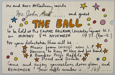 Lot 352 - THE BEATLES - ORIGINAL PAUL MCCARTNEY DESIGNED INVITE TO 1971 BALL.