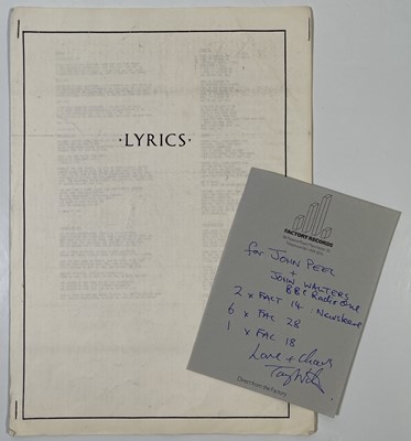 Lot 359 - FACTORY RECORDS - HANDWRITTEN TONY WILSON NOTE AND 'LYRICS' BOOKLET.
