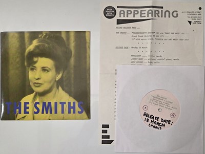Lot 21 - THE SMITHS - 'SHAKESPEARE'S SISTER' 7" - UK 1985 TEST PRESS - W/ PRESS SHEET