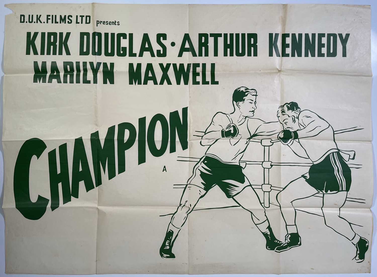 Lot 135 - BOXING INTEREST - KIRK DOUGLAS IN 'CHAMPION' (1949) - QUAD POSTER.