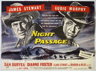 Lot 138 - JAMES STEWART / AUDIE MURPHY IN 'NIGHT PASSAGE' (1957) - UK QUAD POSTER.