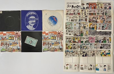 Lot 38 - SEX PISTOLS 7" SINGLES PACK - WITH STORY SO FAR MARK JAY POSTER, BLACK SLEEVE FOR ANARCHY