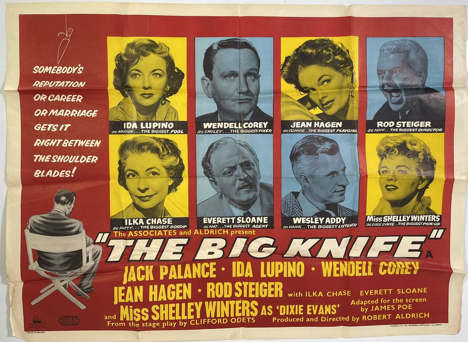 Lot 139 - THE BIG KNIFE (1955) - ORIGINAL UK QUAD POSTER.