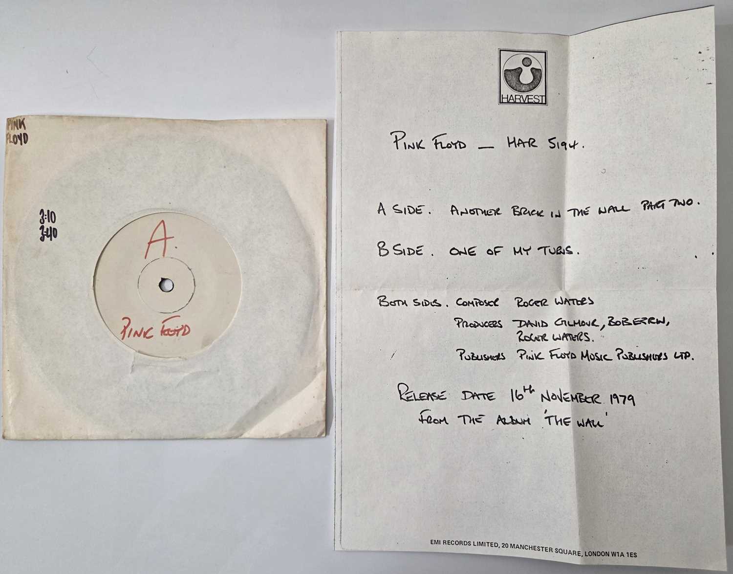 Lot 113 - PINK FLOYD - ANOTHER BRICK IN THE WALL 7" (WHITE LABEL - HAR5194)