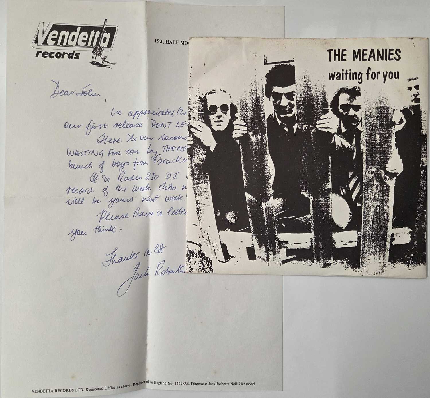 Lot 119 - THE MEANIES - WAITING FOR YOU 7" (VD 002 - UK ORIGINAL)
