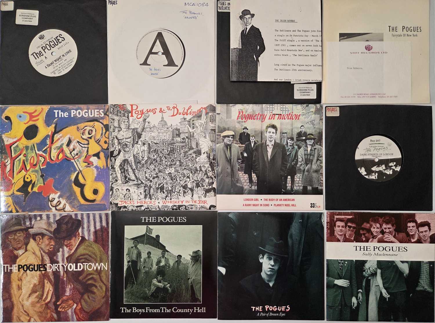 Lot 52 - THE POGUES - 7" SINGLES PACK WITH PROMOS AND STIFF RECORDS PRESS MATERIAL