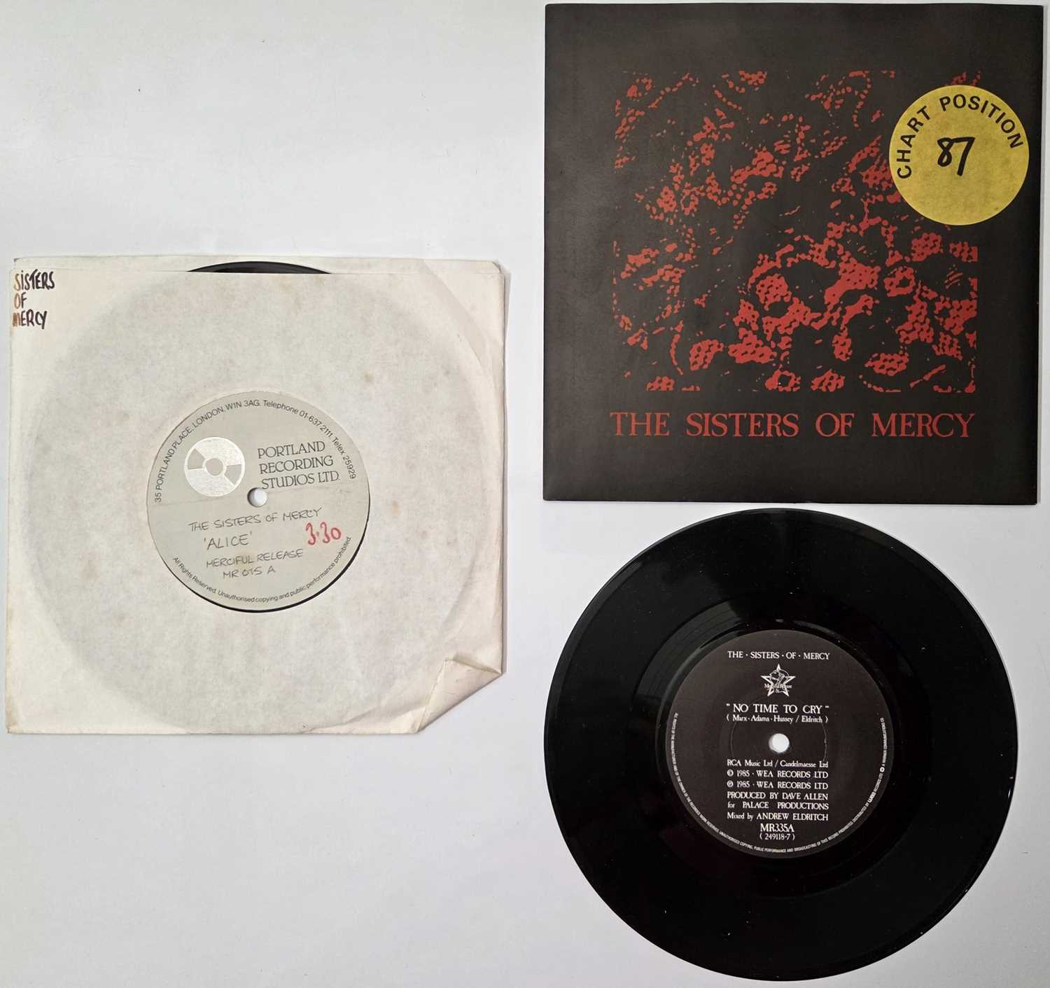 Lot 58 - SISTERS OF MERCY 7" PACK - 'ALICE' ACETATE & 'NO TIME TO CRY'