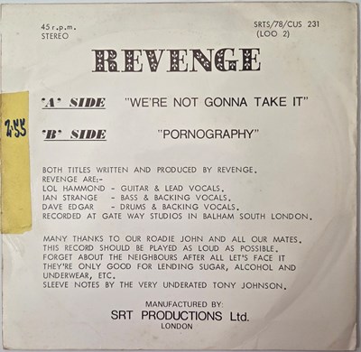 Lot 152 - REVENGE - WE'RE NOT GONNA TAKE IT - 7" SINGLE