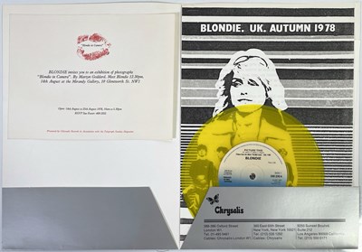 Lot 48 - MARTYN GODDARD - BLONDIE IN CAMERA - ORIGINAL PRESS PACK AND YELLOW VINYL 7-INCH SINGLE.