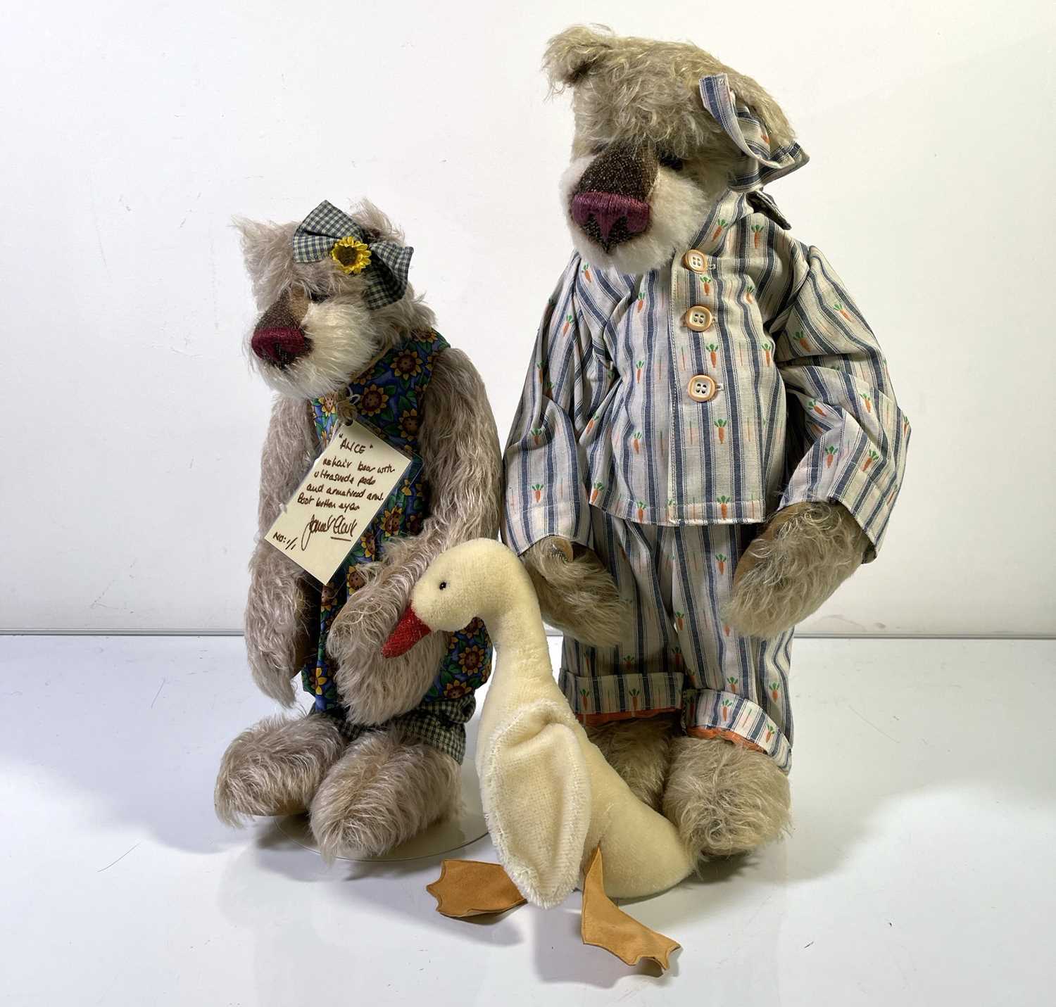 Lot 70 - TWO TEDDYSTYLE BY JANET CLARK TEDDY BEARS ON STANDS