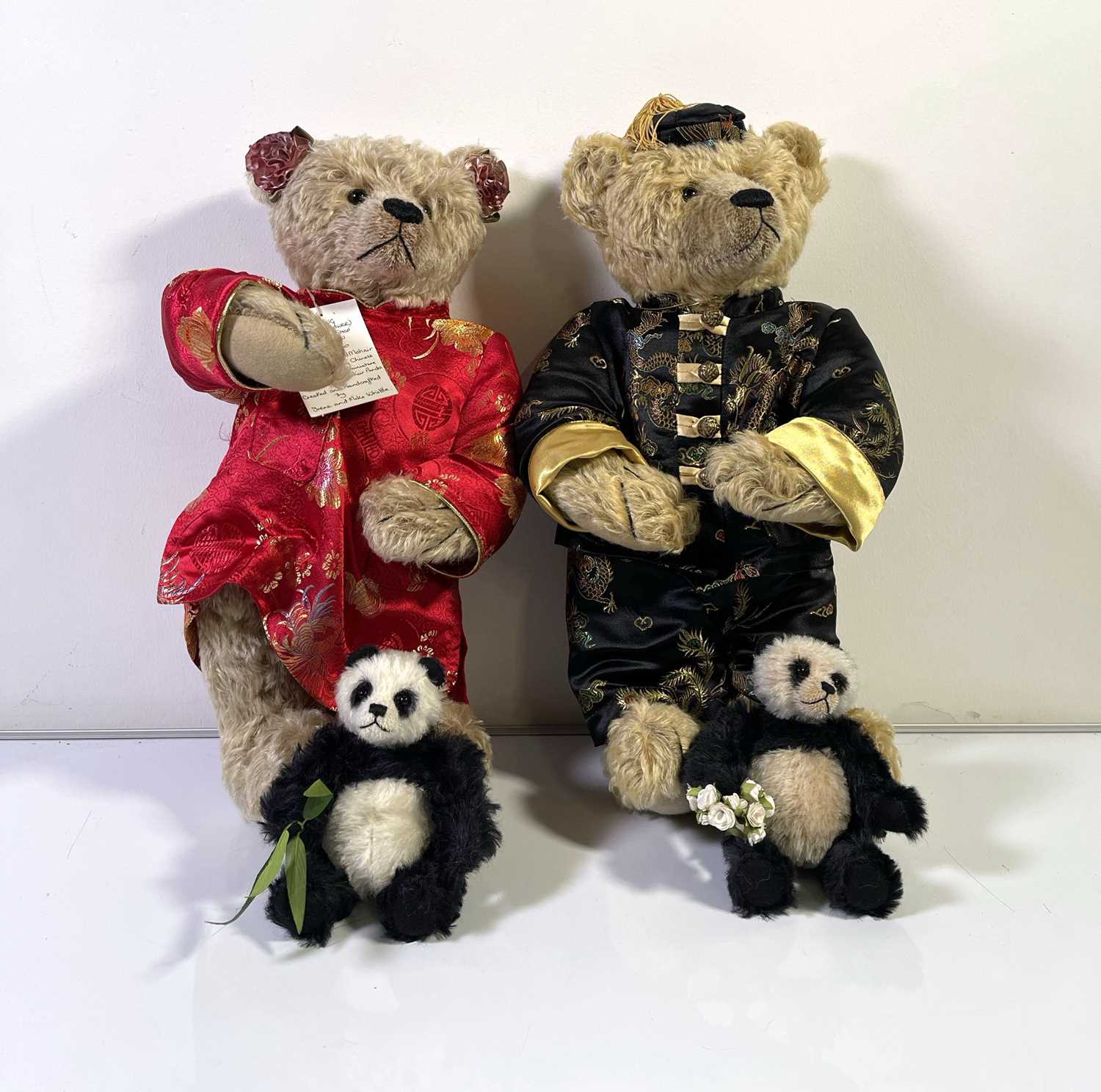 Lot 74 - WHITTLE-LE-WOODS BEARS - MEI YING, MAHJONG, AND TWO SMALL PANDA BEARS
