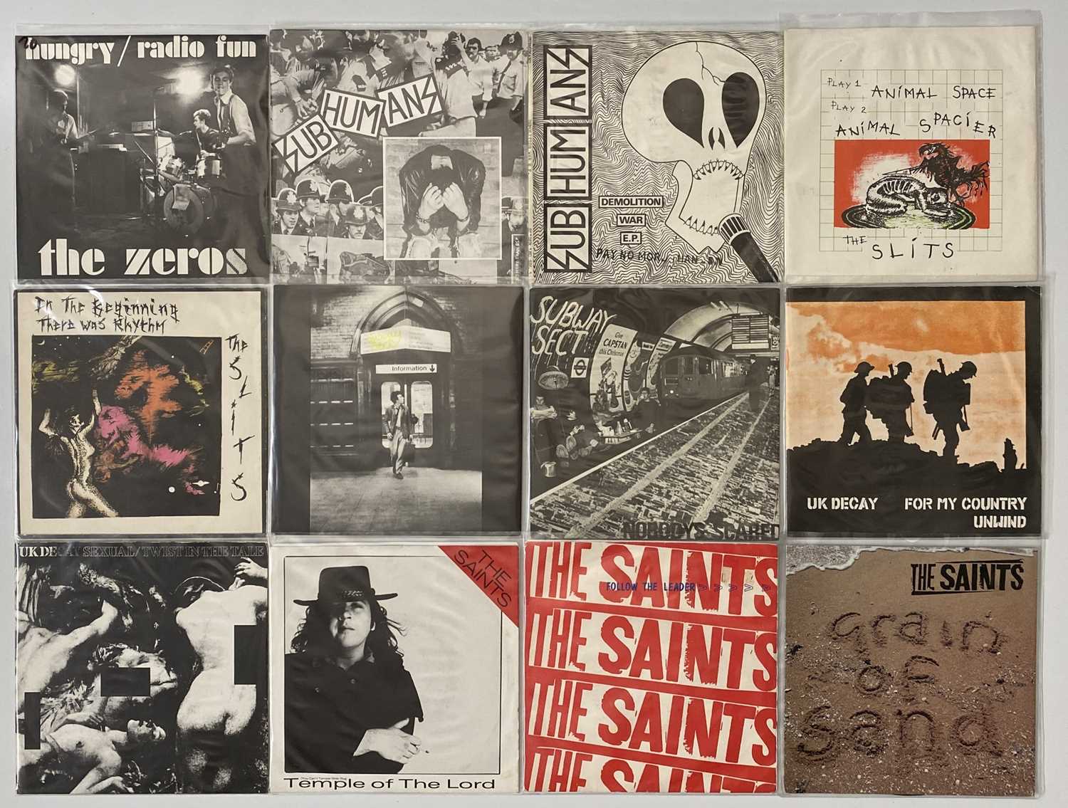 Lot 25 - PUNK - POST PUNK - 7" SINGLE PACK - THE ZEROS, SUB HUMANS, THE SLITS