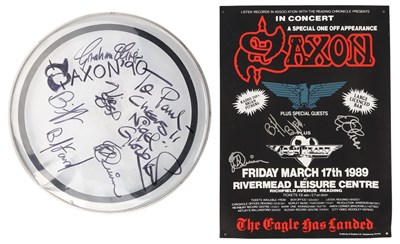 Lot 225 - SAXON - SIGNED DRUM SKIN.