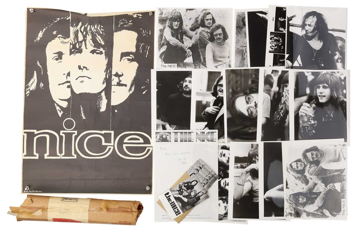 Lot 39 - THE NICE - ORIGINAL PROMO PHOTOS INC ONE SIGNED AND POSTER.