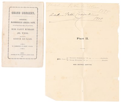Lot 199 - CLASSICAL MUSIC - ADELINA PATTI (1843-1919) - SIGNATURES AND PROGRAMME.