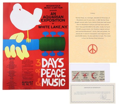 Lot 51 - WOODSTOCK MEMORABILIA - TICKET / LITHO PRINT SET.