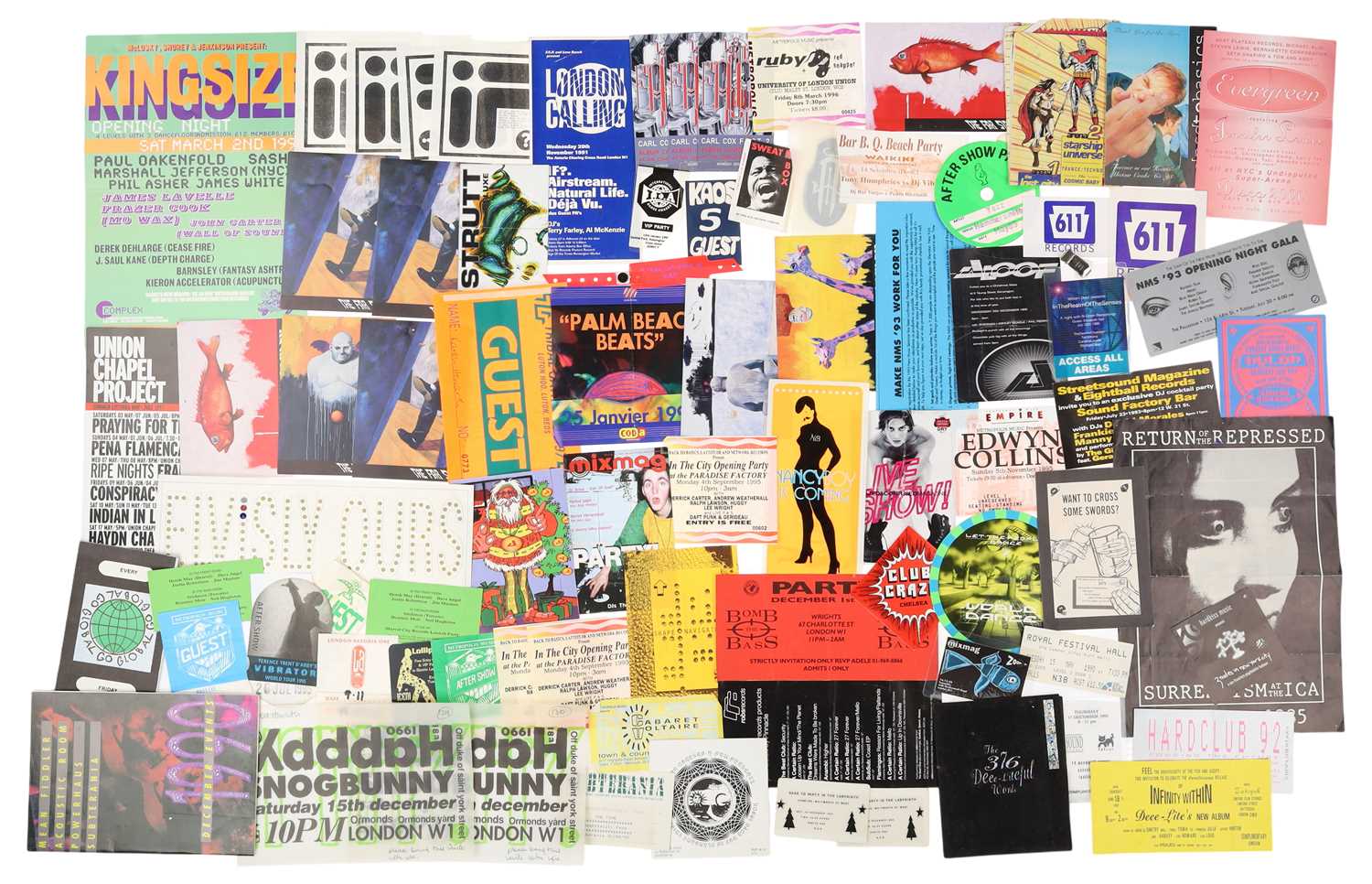 Lot 95 - 80S/90S HOUSE/INDIE SCENE - TICKETS, PASSES AND FLYERS.