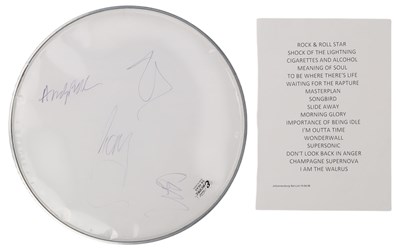 Lot 375 - OASIS - TOUR USED SETLIST AND SIGNED DRUMSKIN.