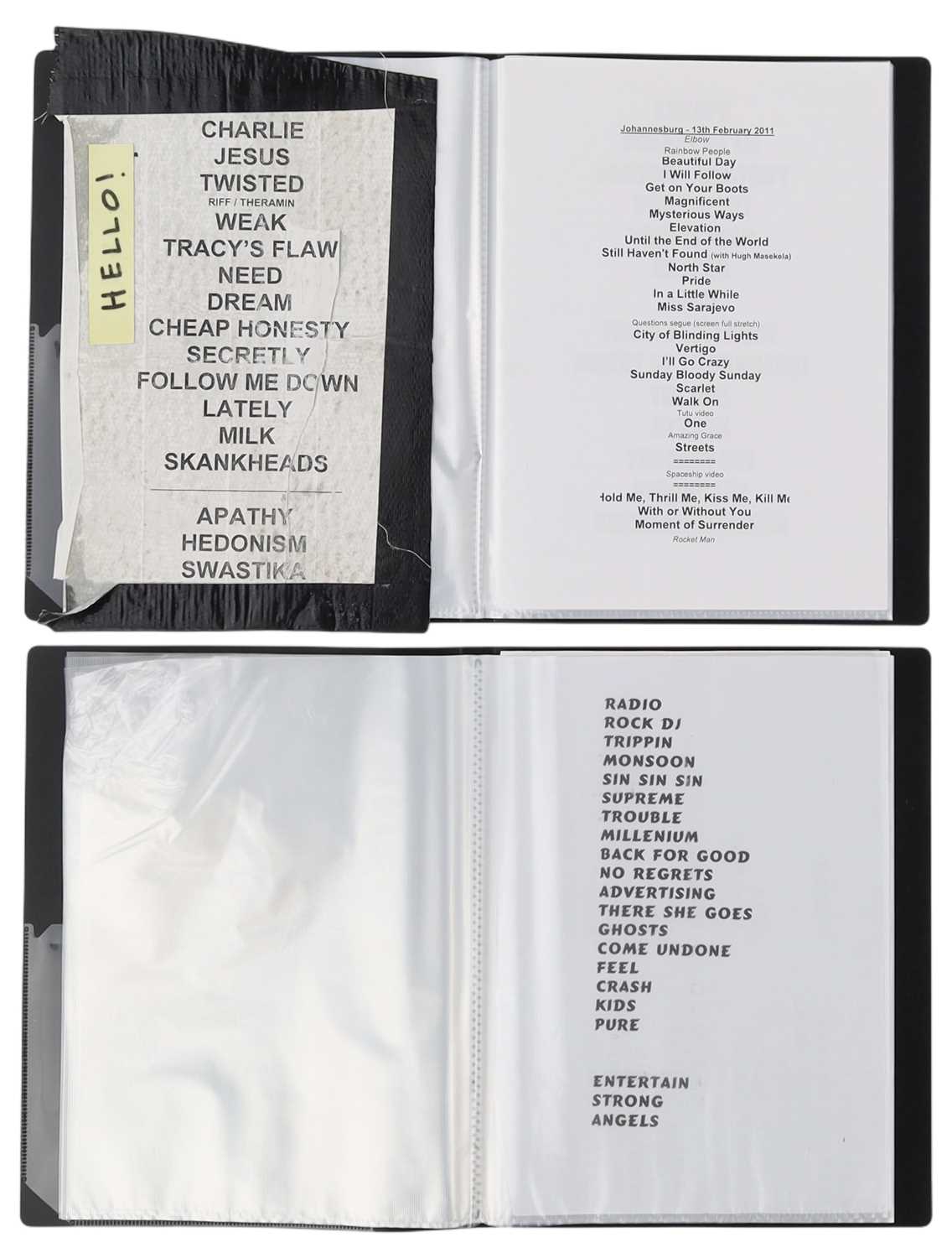 Lot 33 - TOUR USED SETLISTS - KINGS OF LEON / ELBOW ETC.