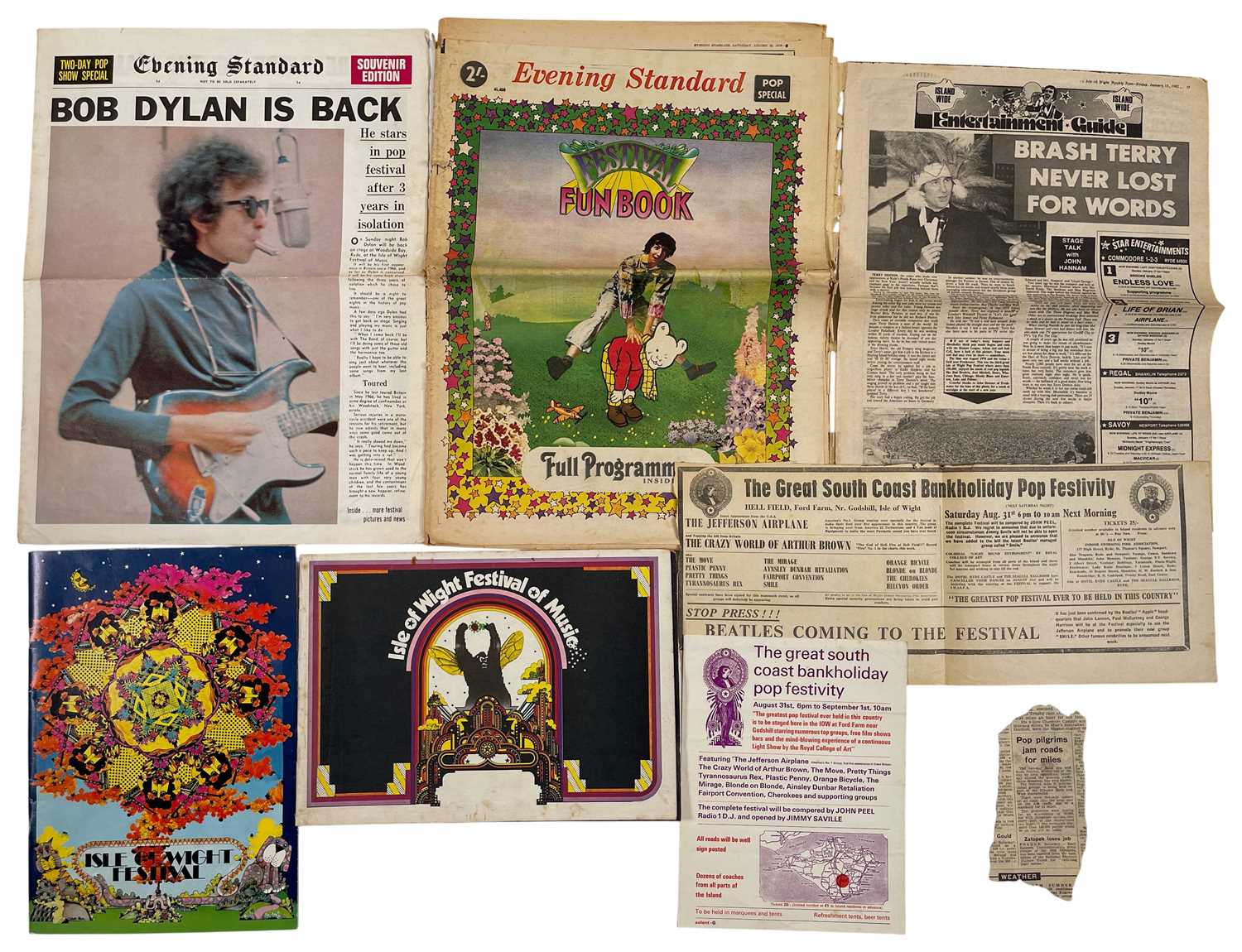 Lot 73 - ISLE OF WIGHT FESTIVAL - MEMORABILIA INC PROGRAMMES, HANDBILLS, PRESS CUTTINGS.