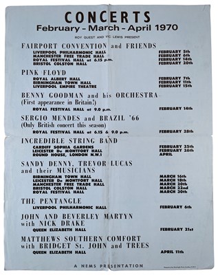 Lot 119 - PINK FLOYD / NICK DRAKE - RARE NEMS FOLD-OUT CONCERT LISTING POSTER.