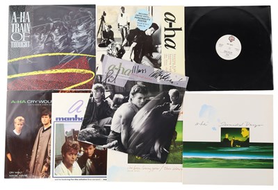 Lot 189 - A-HA - SIGNED LP AND 12" SINGLES COLLECTION.