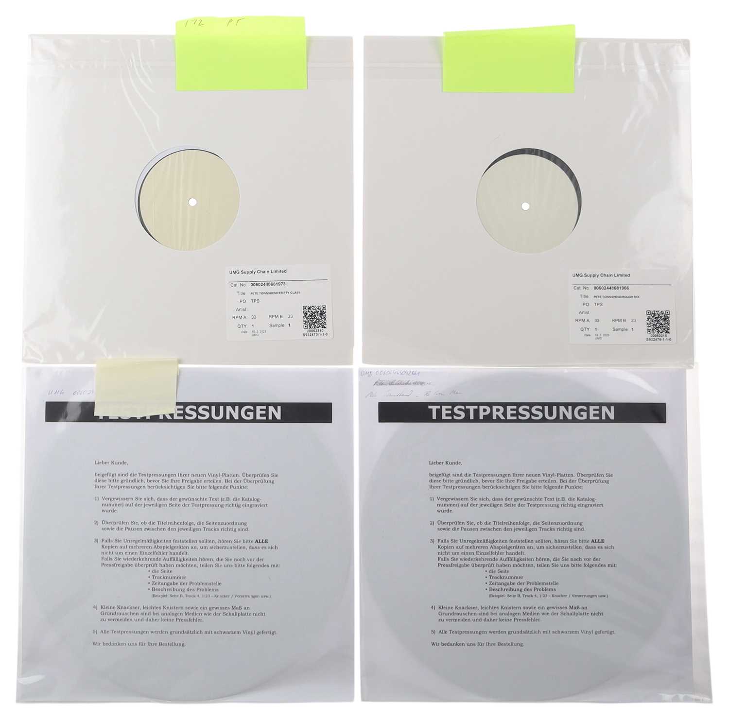 Lot 43 - PETE TOWNSHEND - EMPTY GLASS; ROUGH MIX; PSYCHODERELICT  AND OTHERS - WHITE LABEL TEST PRESSINGS