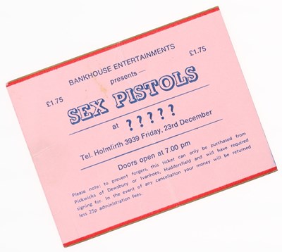 Lot 482 - THE SEX PISTOLS - ORIGINAL TICKET FOR THE CHRISTMAS DAY CONCERT AT IVANHOES, HUDDERSFIELD.