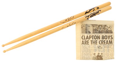 Lot 225 - GINGER BAKER - 2005 CREAM REUNION SIGNED DRUMSTICKS.