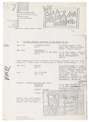 Lot 128 - FACTORY RECORDS - MAY 1979 NEWSLETTER INC 'UNKNOWN PLEASURES'.