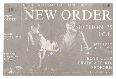 Lot 167 - NEW ORDER - ORIGINAL MARCH 1981 TICKET STUB - BEDFORD.