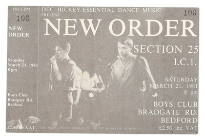 Lot 168 - NEW ORDER - ORIGINAL MARCH 1981 TICKET STUB - BEDFORD.