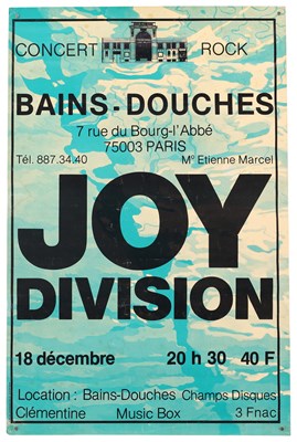 Lot 157 - JOY DIVISION - ORIGINAL 1979 PARIS BAINS DOUCHES CONCERT POSTER.