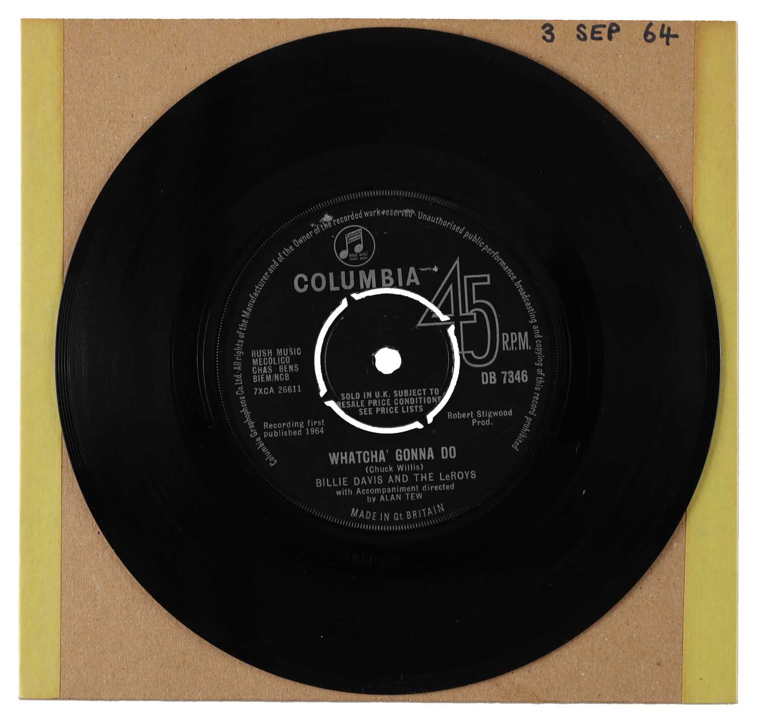 Lot 39 - BILLIE DAVIS AND THE LEROYS – WHATCHA' GONNA DO UK COLUMBIA 7” (DB 7346)