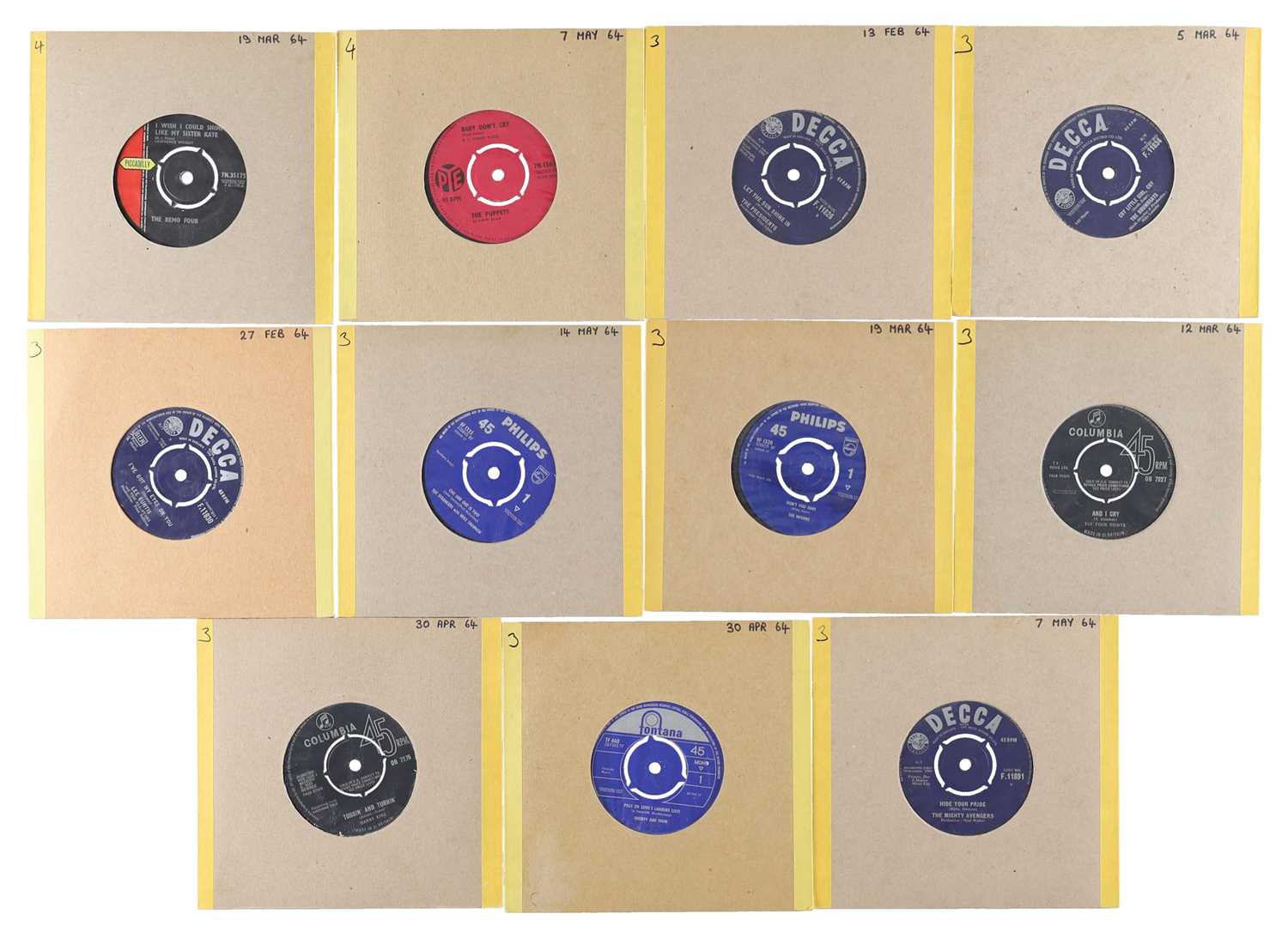 Lot 44 - 1964 - FEB TO MAY - BEAT - 7" SINGLE PACK - THE REMO FOUR, THE PUPPETS, THE PRESIDENTS