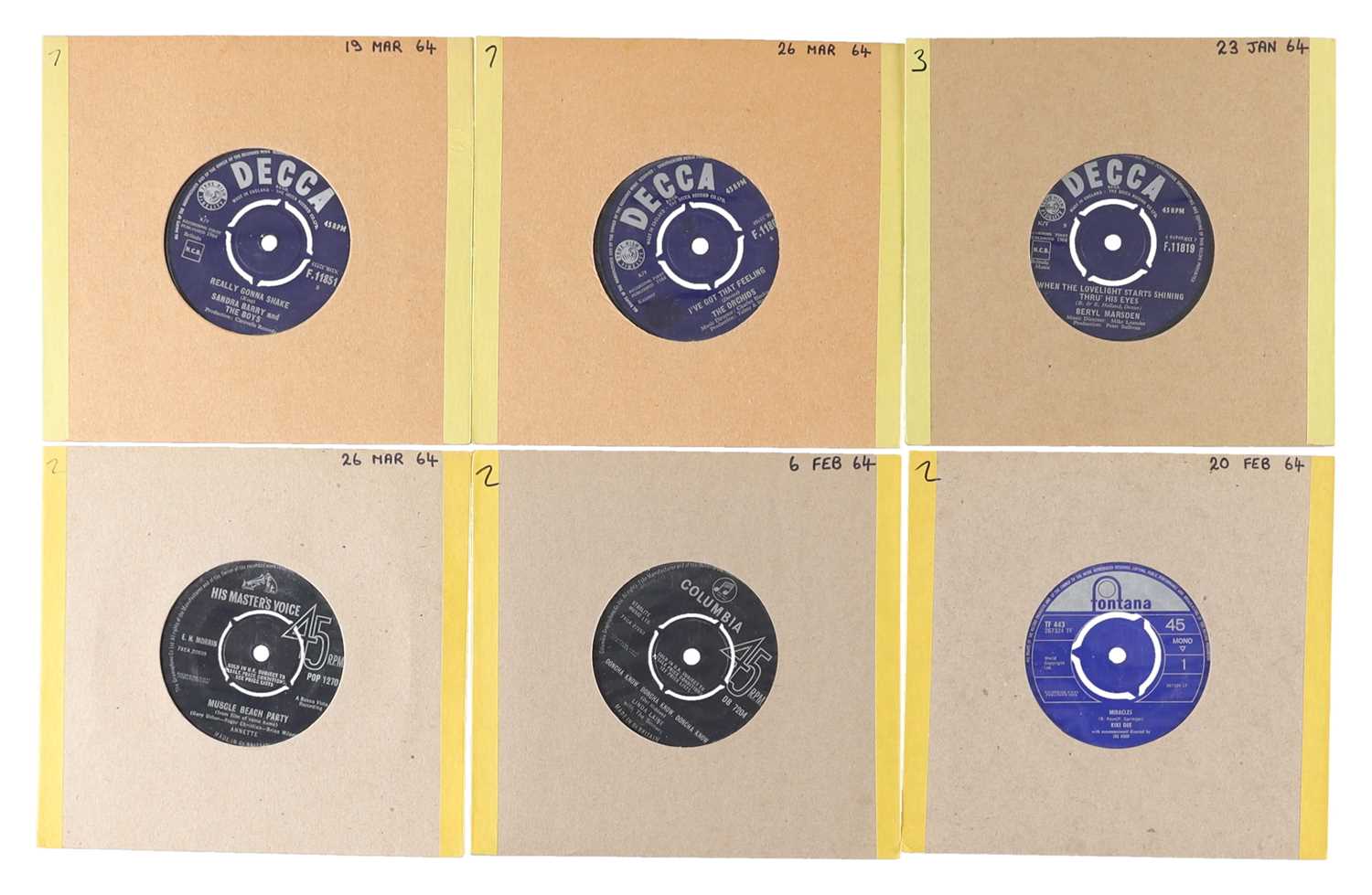 Lot 52 - 1964 - JAN TO MARCH - FEMEALE POP - 7" SINGLE COLLECTION - SANDRA BARRY, THE ORCHIDS, BERYL MARSDEN