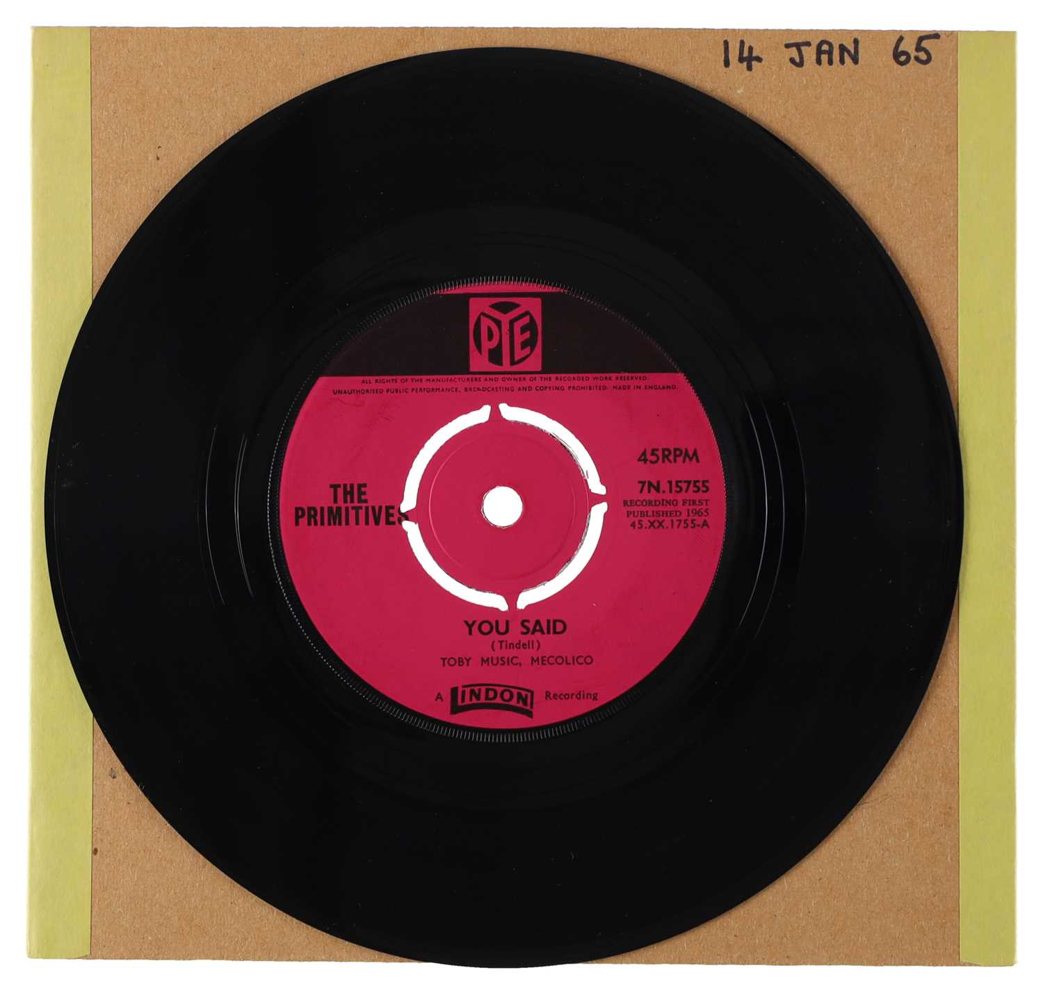 Lot 55 - THE PRIMITIVES – YOU SAID UK PYE 7” (7N.15755)