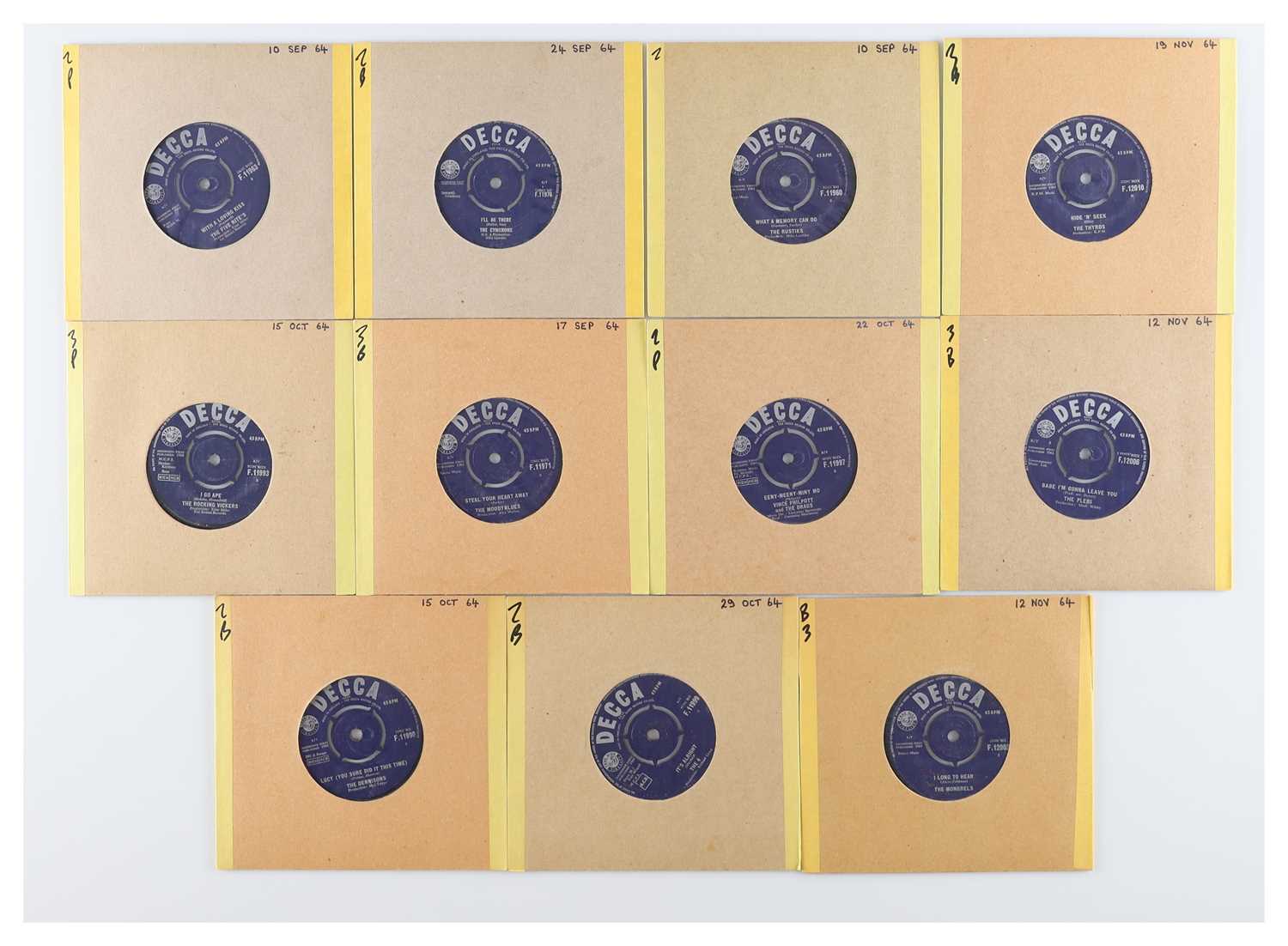 Lot 63 - 60'S UK POP & BEAT ON DECCA 7" PACK - THE FIVE NITES, THE CYMERONS, RUSIKS