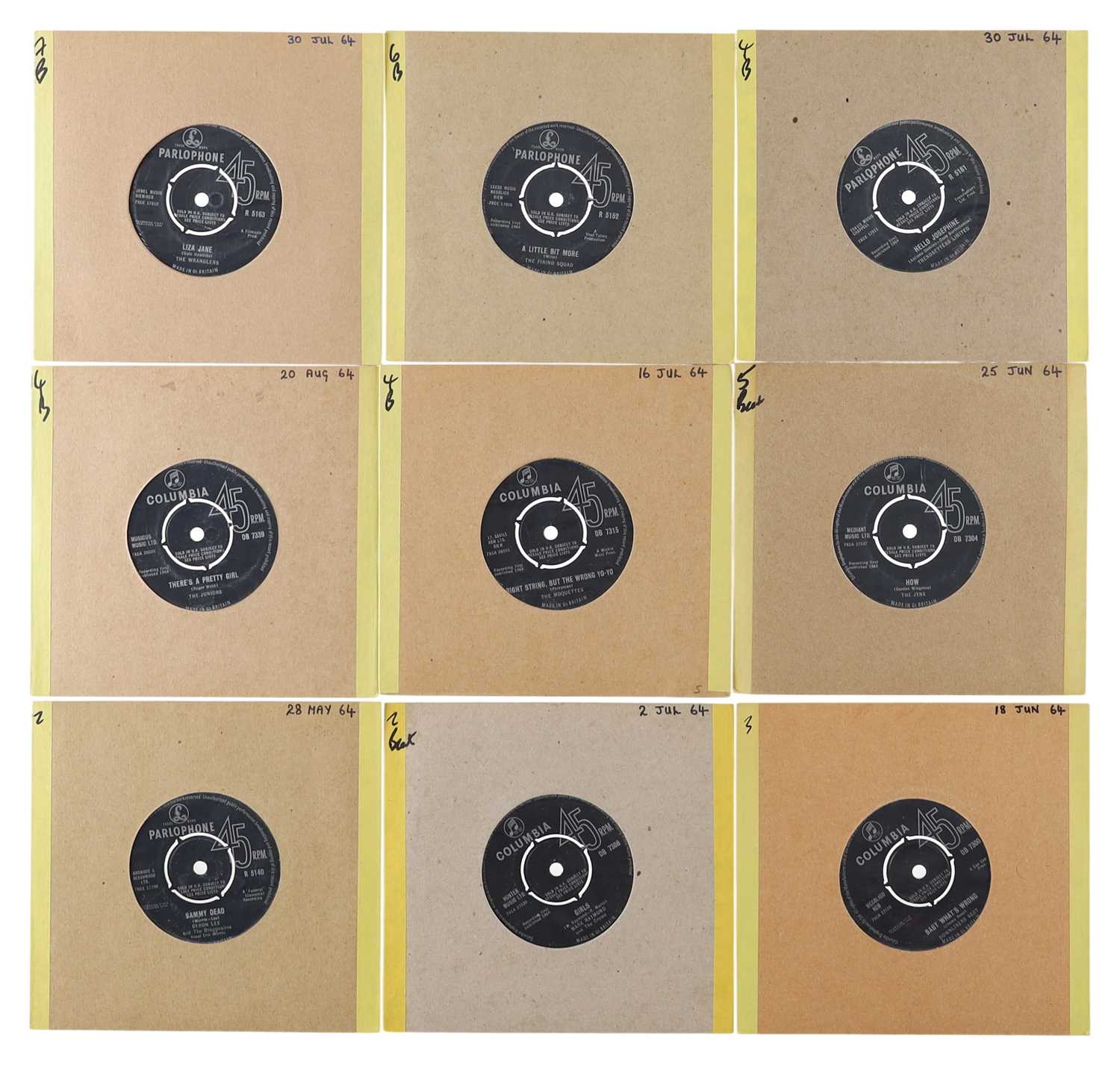 Lot 76 - 60'S UK PARLOPHONE & COLUMBIA 7" PACK - THE WRANGLERS, FIRING SQUAD + MORE