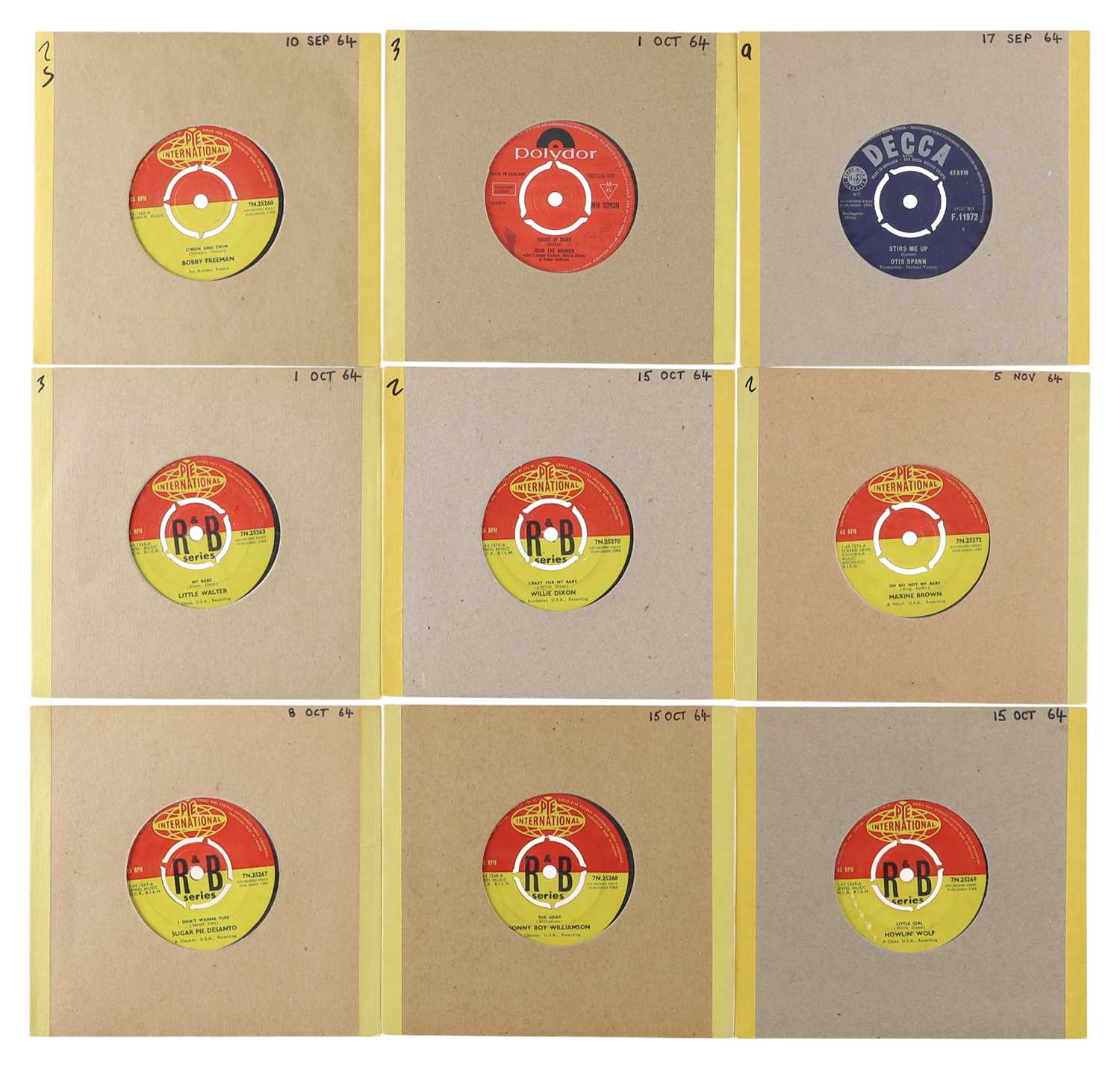 Lot 80 - 60'S UK OG BLUES R&B 7" PACK - BOBBY FREEMAN, JOHN LEE HOOKER, OTIS SPANN