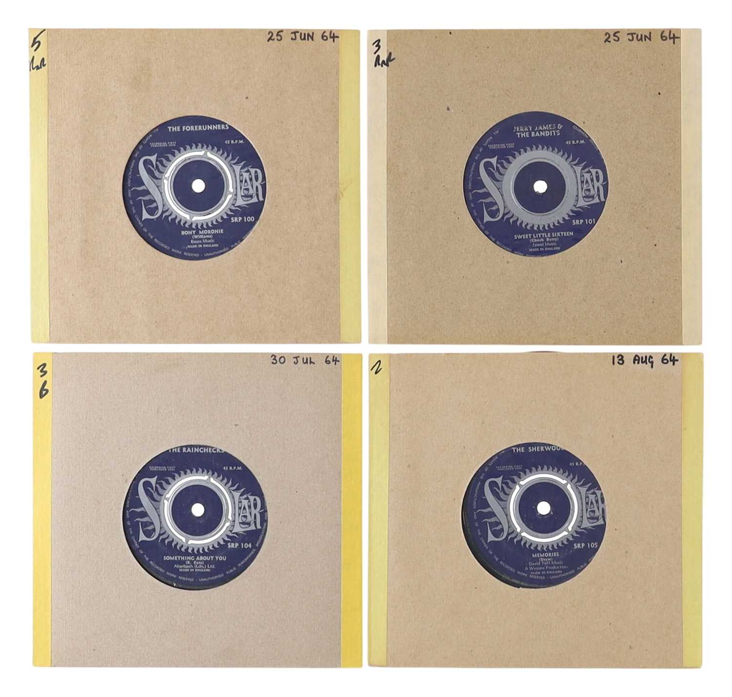 Lot 84 - 60'S UK SOLAR LABEL 7" PACK - THE FORERUNNERS, JERRY JAMES, RAINCHECKS