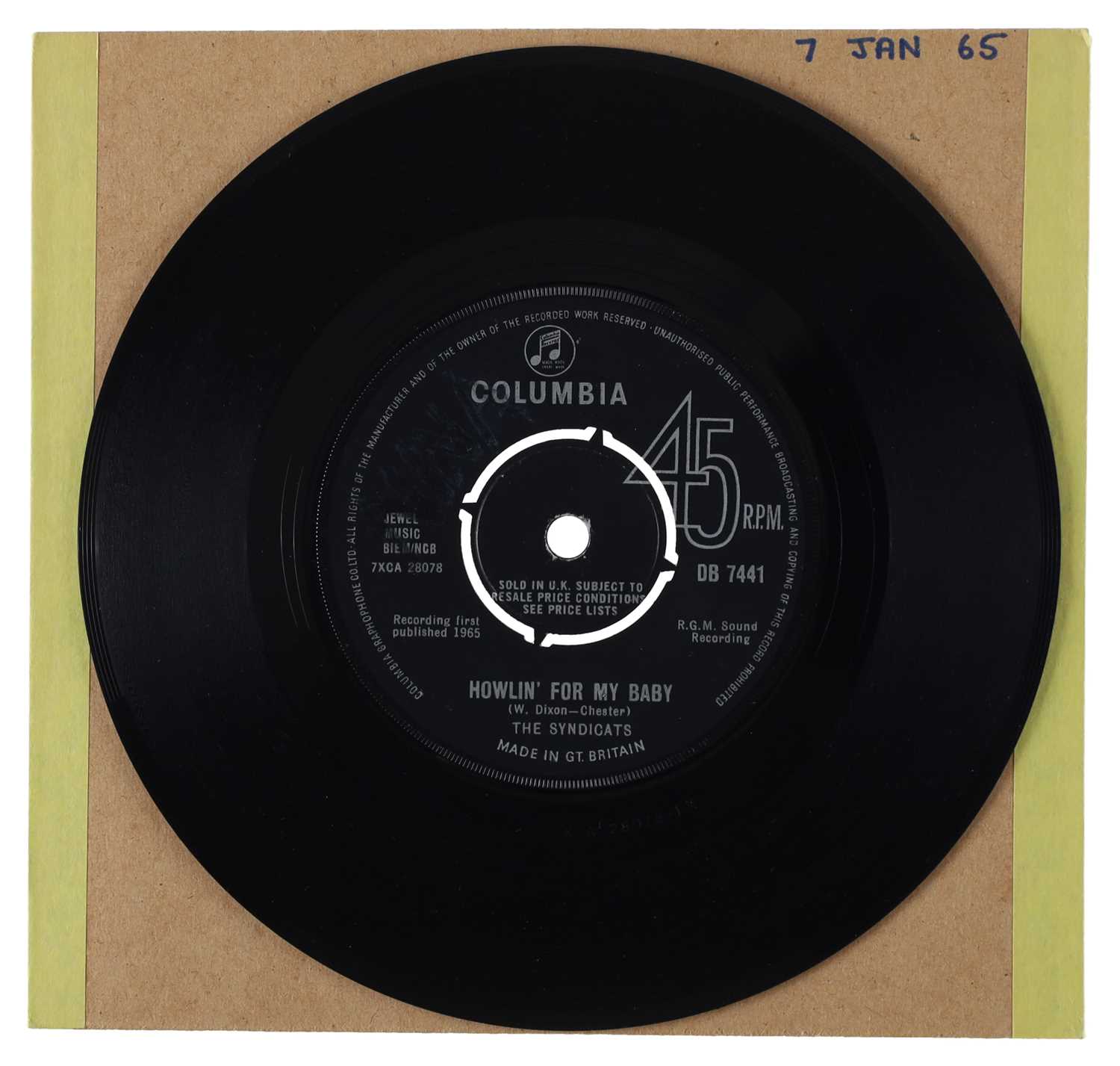 Lot 85 - THE SYNDICATS – HOWLIN' FOR MY BABY UK COLUMBIA 7” (DB 7441)